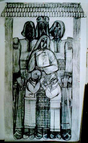 Skizze des Denkmals "Familie"